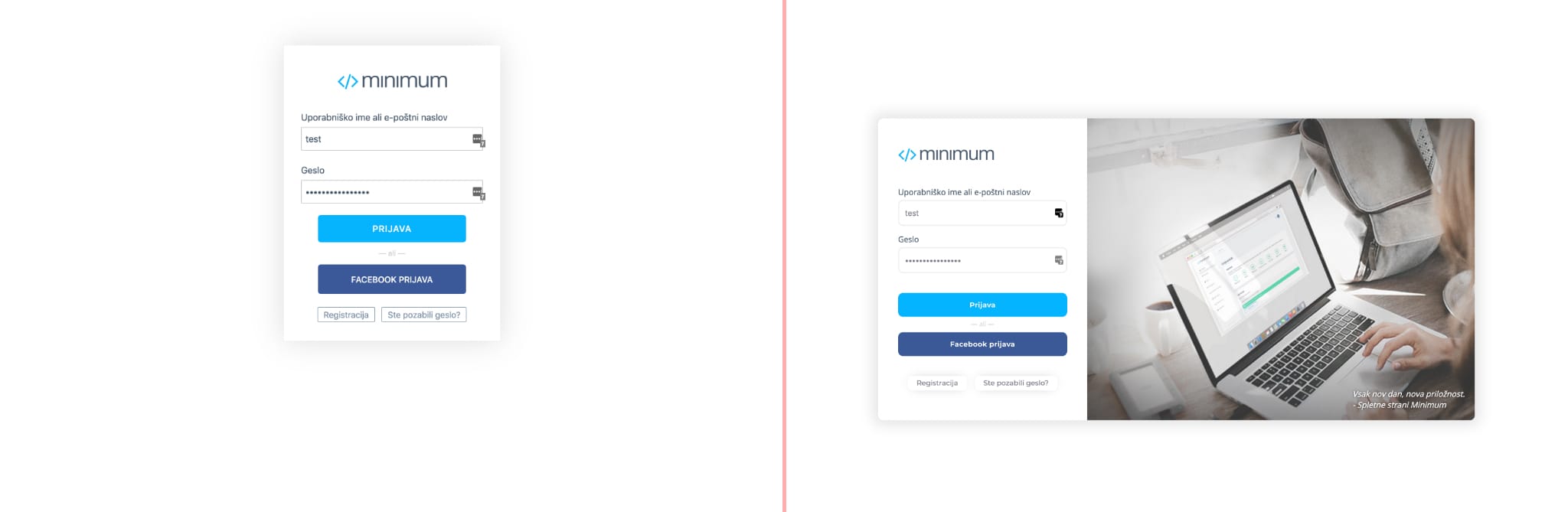Prijava Minimum urejevalnik